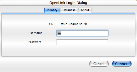 OpenLink Login Dialog, Identity tab