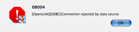 OpenLink ODBC Administrator, DSN Test, Secondary Error Message