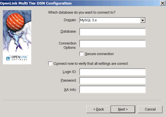 OpenLink Mutli Tier DSN Configuration with database MySQL 5.x