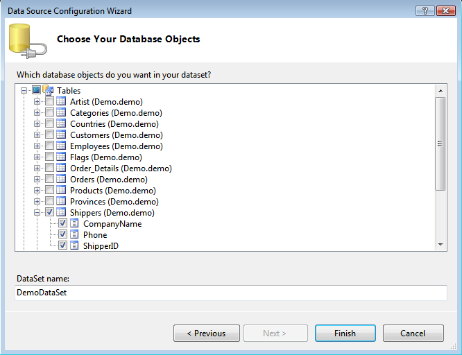 Choose your Database Objects