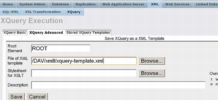 Saving the XML template for the Xquery query