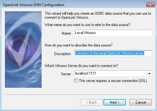 Virtuoso ODBC Driver Setup Dialogue for Windows