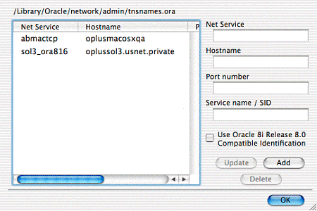 Net Service Name Editor tab