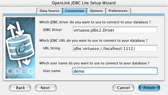 ODBC-JDBC Lite Bridge Connection tab