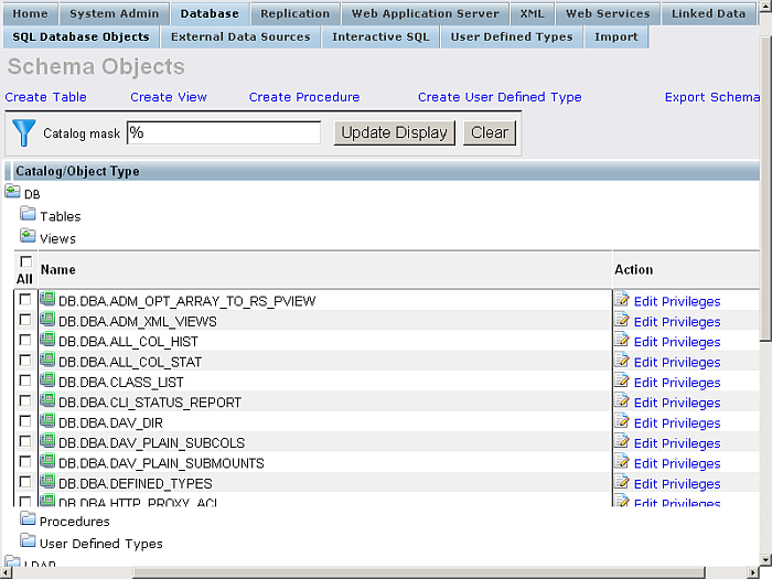 Viewing Views details for the Demo catalogue in the Demo Database