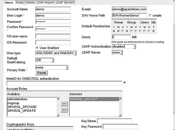 Assign SPARQL Role to SQL User
