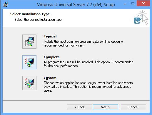Installing the Virtuoso Universal Server on Windows -- Choose Installation Type