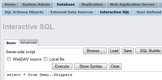 Interactive SQL tab