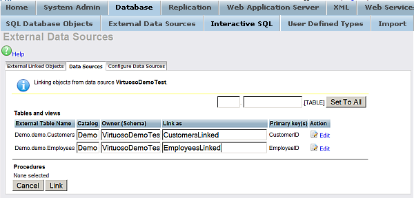 Define tables to link