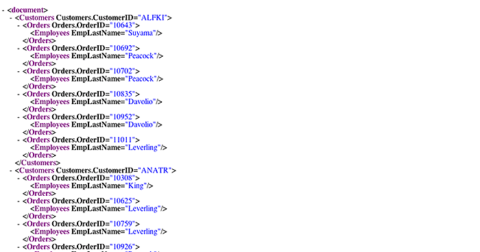 SQL to XML results