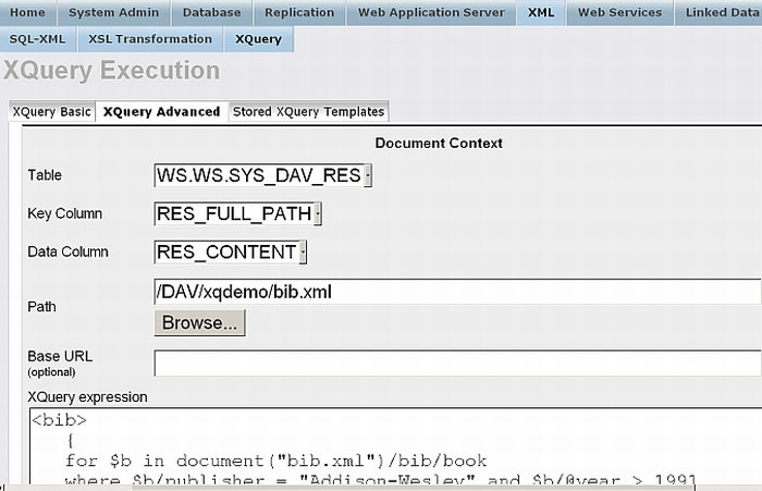 XQUERY query against the Demo database